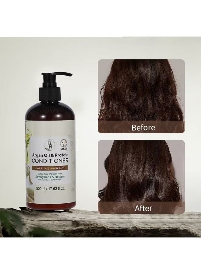 B.H Argan Oil & Protein Hair Care Set – Vegan, Sulfate-Free, Paraben-Free (Shampoo + Conditioner + Hair Masque + Serum) - Image 3